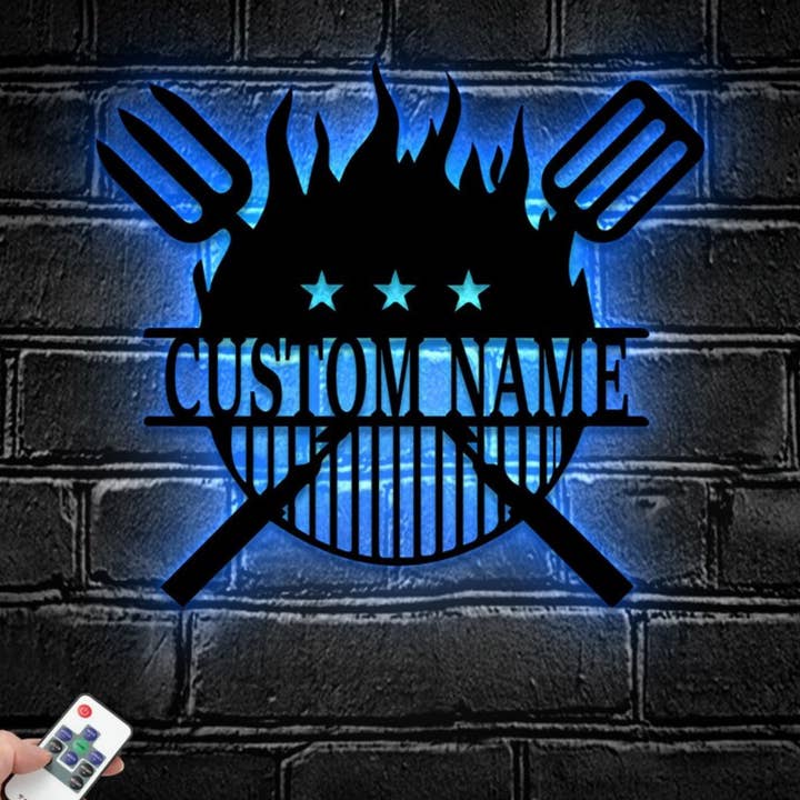Glow Neon – wholesale Skylt – Anpassat namn BBQ Restaurang Metallskylt, skyltdekor