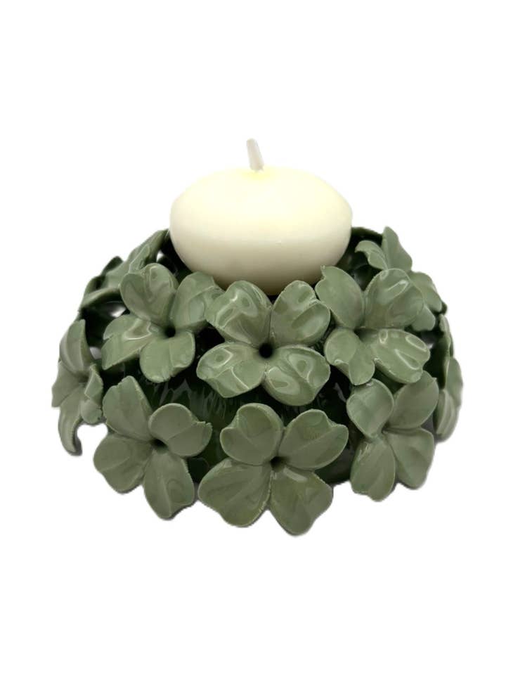PC07 Green porcelain hydrangea candle holder m. in Italy for wholesale by LUEM ART ceramiche e porcellane di Capodimonte Made In Italy