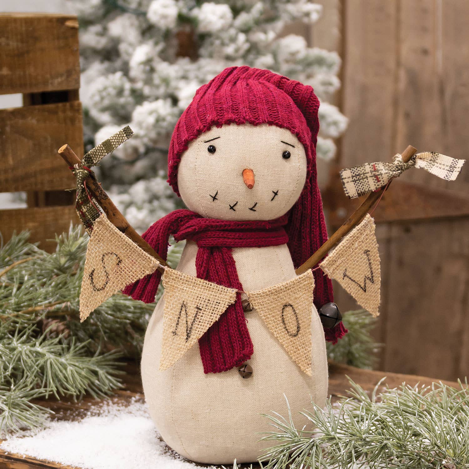 The Hearthside Collection - Wholesale Christmas Decoration - Snowman Doll w/"Snow" Banner1