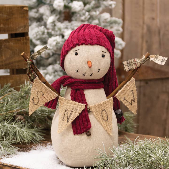 The Hearthside Collection - Wholesale Christmas Decoration - Snowman Doll w/"Snow" Banner1