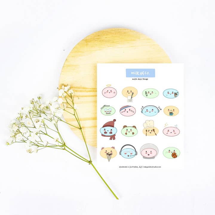 Mochi Does Things Sticker Sheet for wholesale by Milky & Co. Studios