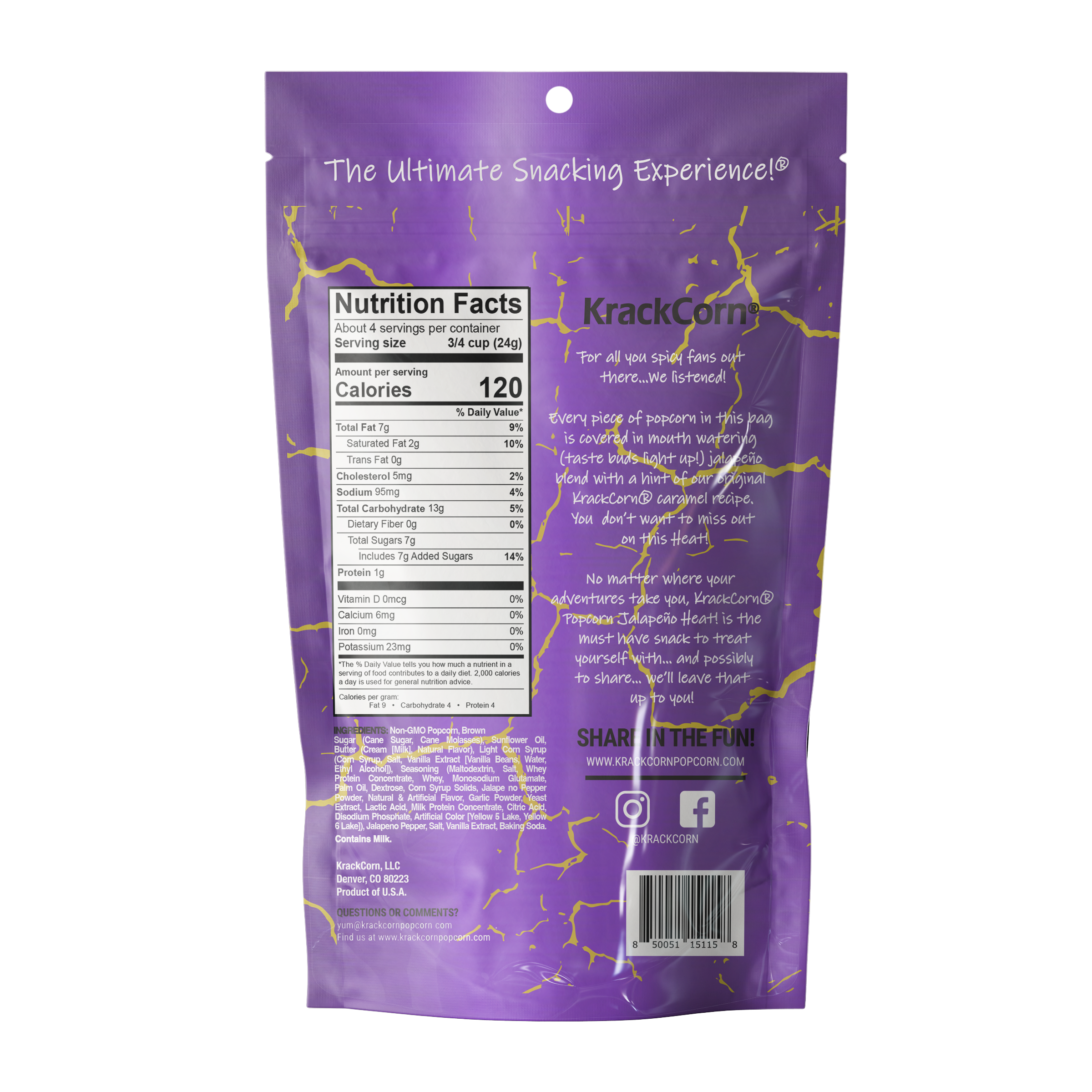 KrackCorn - Wholesale Popcorn - KrackCorn Popcorn 3.25oz Jalapeno Heat - 12ct case2