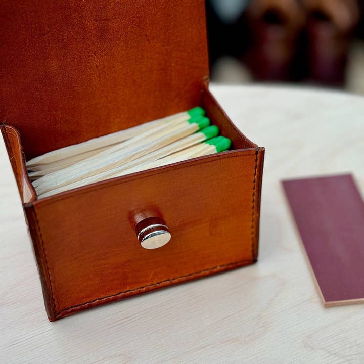 Leather Match Box with Striker Pad for Match Storage for wholesale by A. M. Aiken