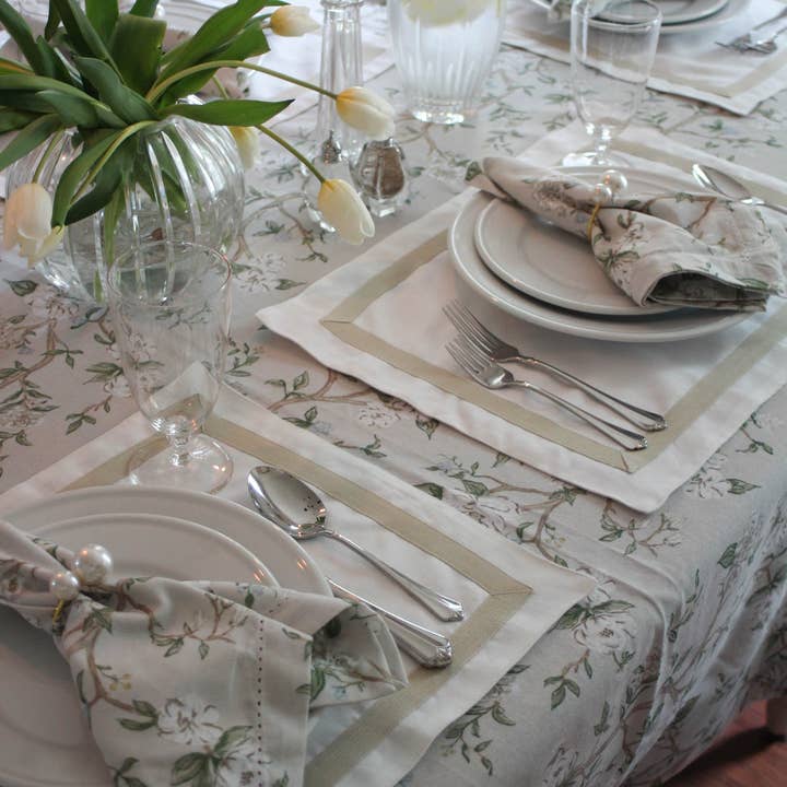 Camellia Floral Cotton Tablecloth for Weddings and Holidays for wholesale on Faire10