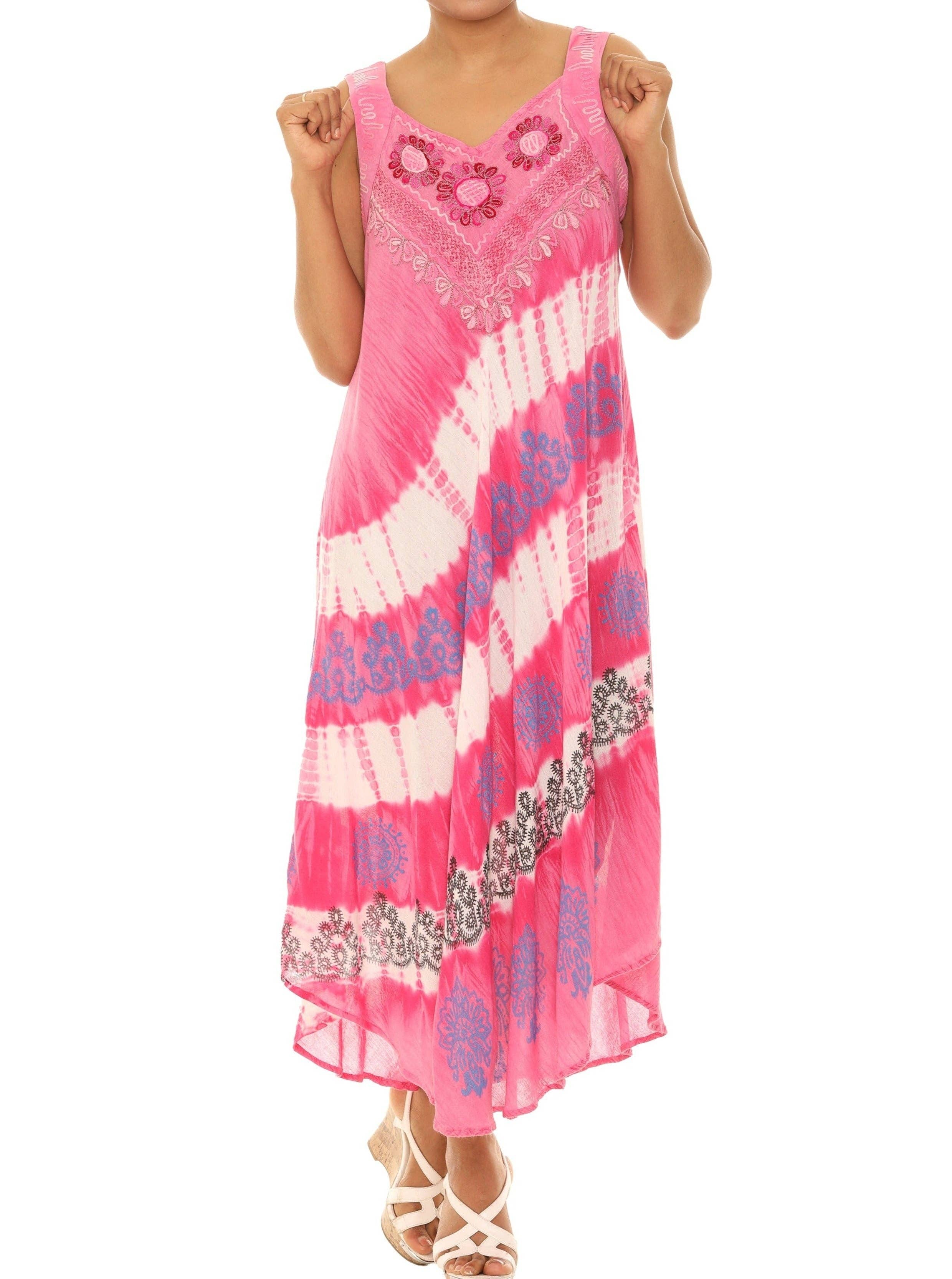 Shoreline Wear. INC - Vendita all'ingrosso Vestito - Donna - Prendisole lungo senza maniche tie-dye a righe diagonali5