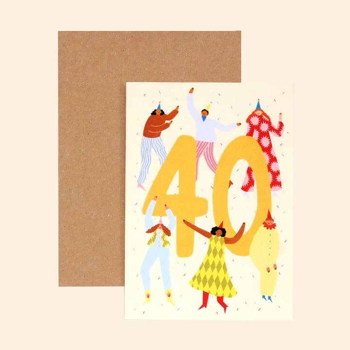Biglietto di compleanno per 40 anni | Carta numerata | Quaranta | Milestone per la vendita all'ingrosso da parte di Little Black Cat Illustrated Goods
