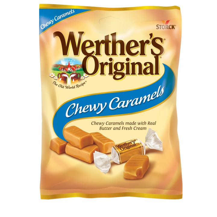 Werther's Chewy Caramels 2.4oz Peg Bag, 12ct for wholesale by Grandpa Joe's Candy Shop