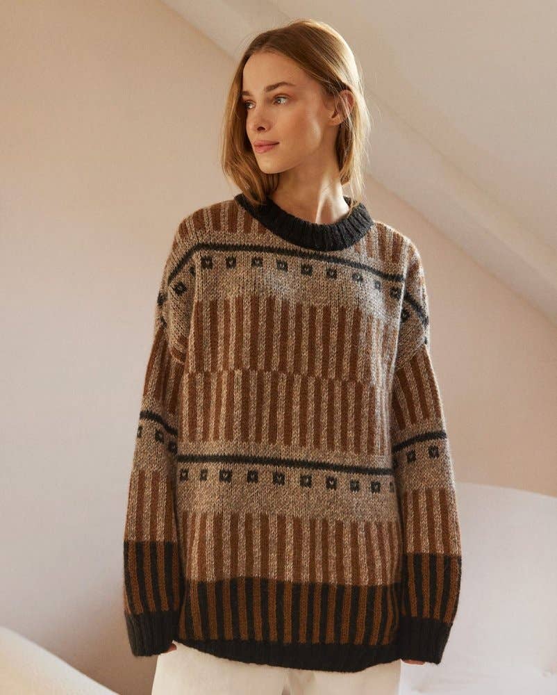 Ethno: Brown Alpaca Wool Sweater for wholesale on Faire0
