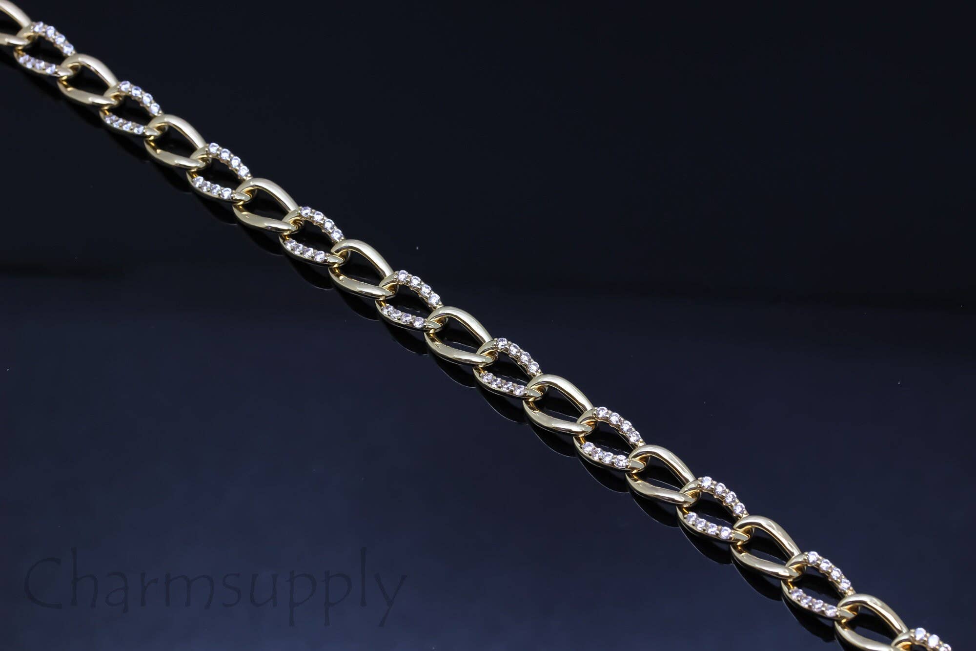 Jewel Pledge - Wholesale Link & Chain Necklace - Gold/Silver CZ Intertwine Pave Curb Chain CHG038-CHS0381