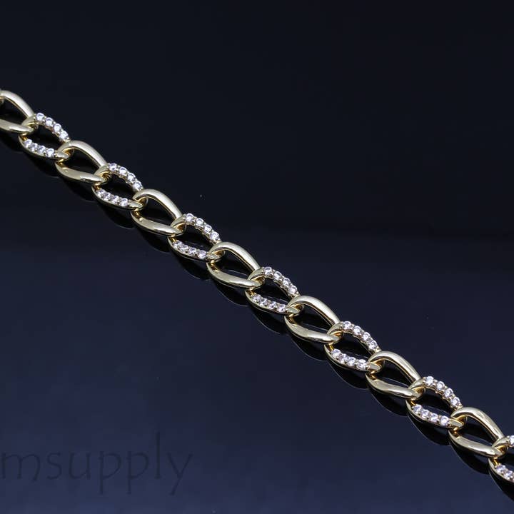 Jewel Pledge - Wholesale Link & Chain Necklace - Gold/Silver CZ Intertwine Pave Curb Chain CHG038-CHS0381