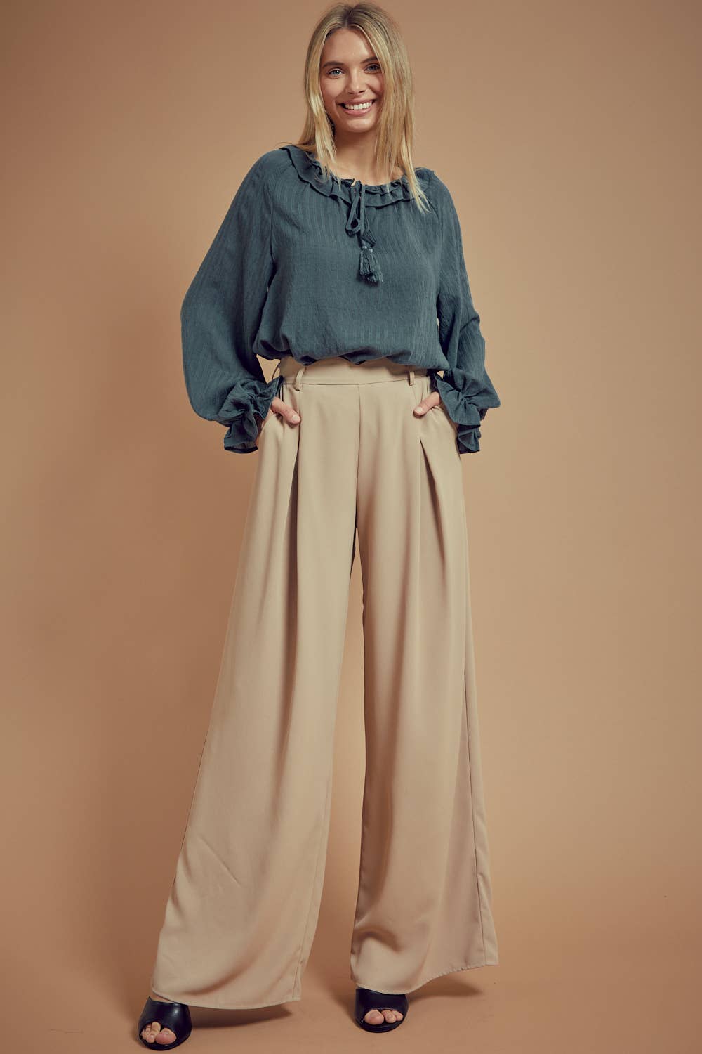 BNS - Vente Pantalon – femme - Pantalon long uni à jambes larges avec poches13