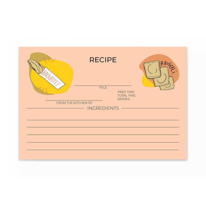 Op pasta, brood en kaas geïnspireerde receptenkaarten voor wholesale door Tuxberry & Whit