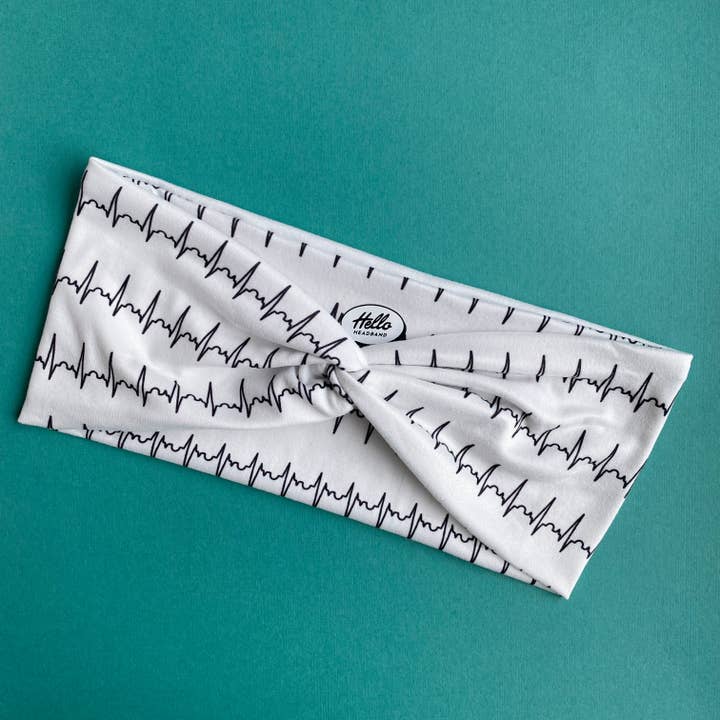 Twistband™ - Black & White Heart Rhythm for wholesale by Hello Headband