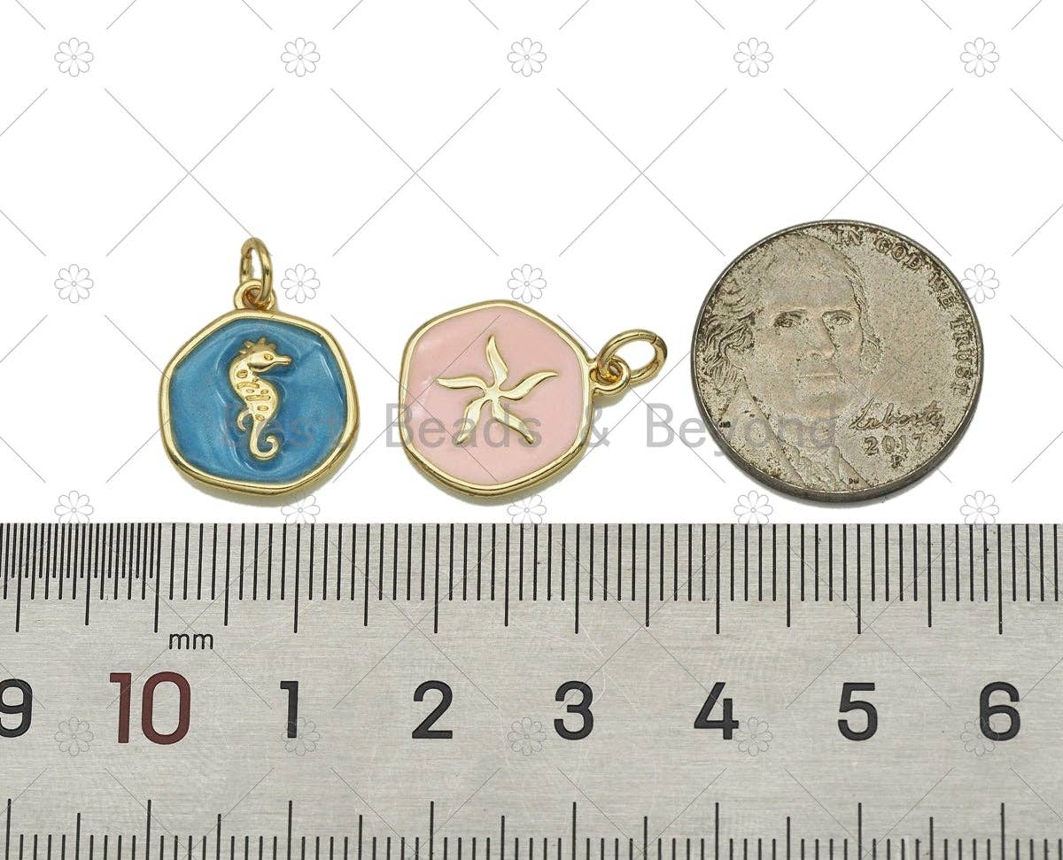 BestBeads&Beyond - Vente Breloques/médailles personnalisées - Breloque hippocampe et fleur en émail, Sku #Y6012