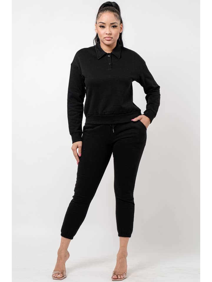 Boswell - Vente Ensemble de vêtements d'intérieur – femme - Ensemble de jogging uni avec col et haut à manches longues17