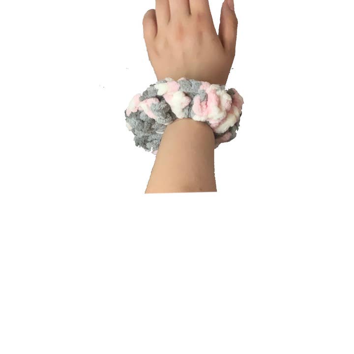 Pink and gray Hair scrunchy for wholesale by Kawaii Kat Studios