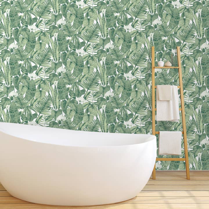Tropical Jungle Green Peel and Stick Wallpaper, 56 sq. ft. for wholesale by Tempaper & Co ®