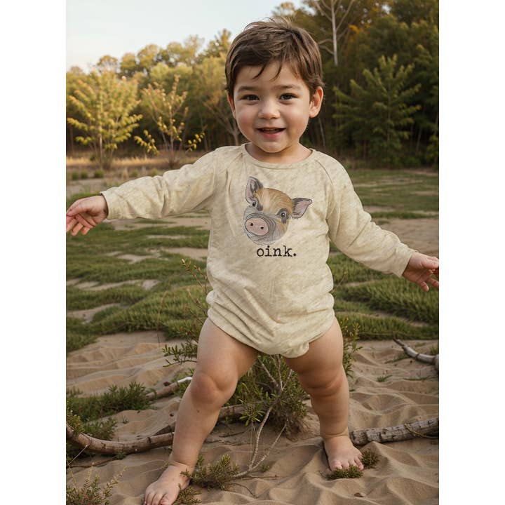 Barefoot Baby - Wholesale Bodysuit (Non-Footed) - Baby - "Oink" Pig Country Baby Boy Clothing Newborn Western Girl