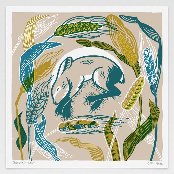 "Sleeping Hare" digitally printed print for wholesale by John Bloor Printmaker