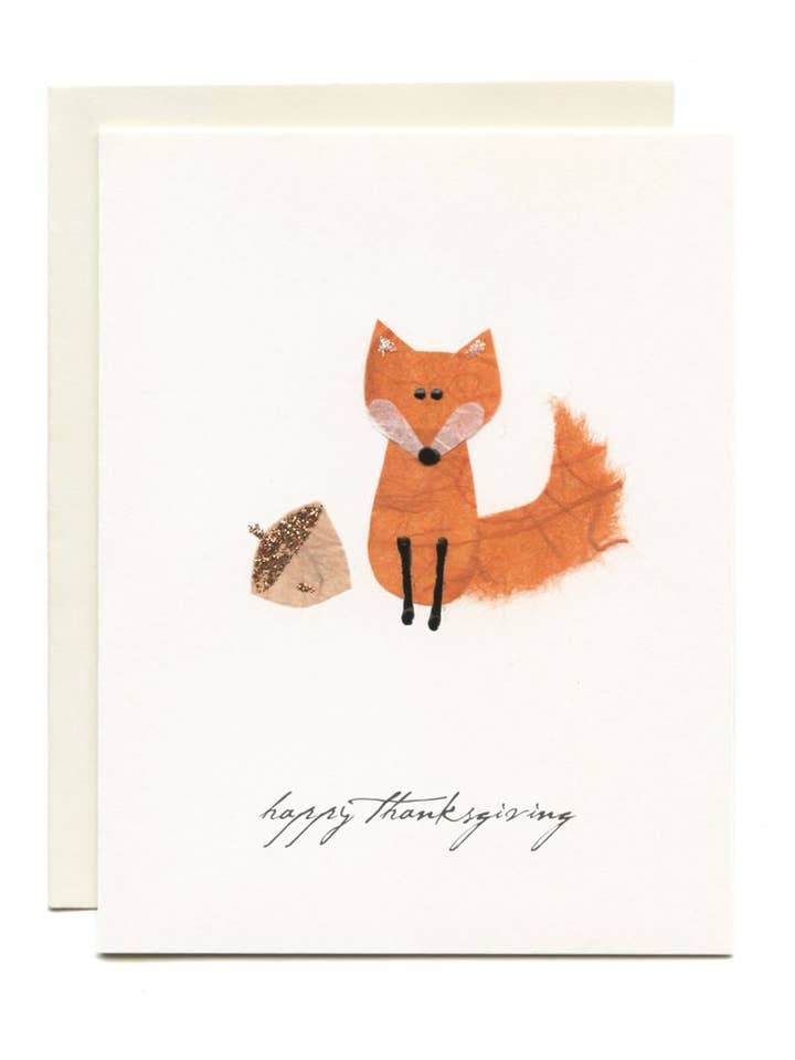 "Happy Thanksgiving" Fox and Acorn for wholesale by FLAUNT HANDMADE CORRESPONDENCES