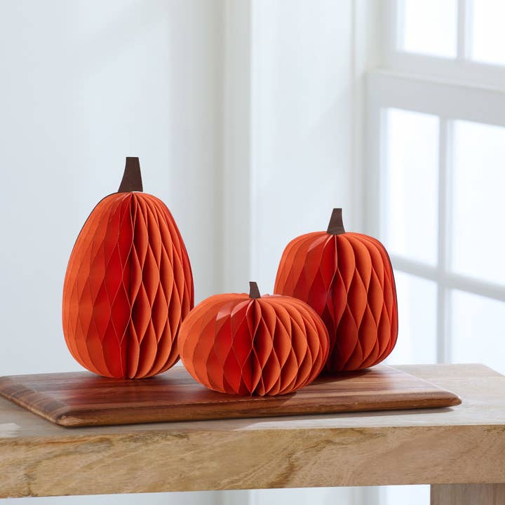 Your Heart's Content - Wholesale Decorative Tabletop Object - Honeycomb Pumpkin Autumn Shelf Sitter, Halloween Table, Cat6
