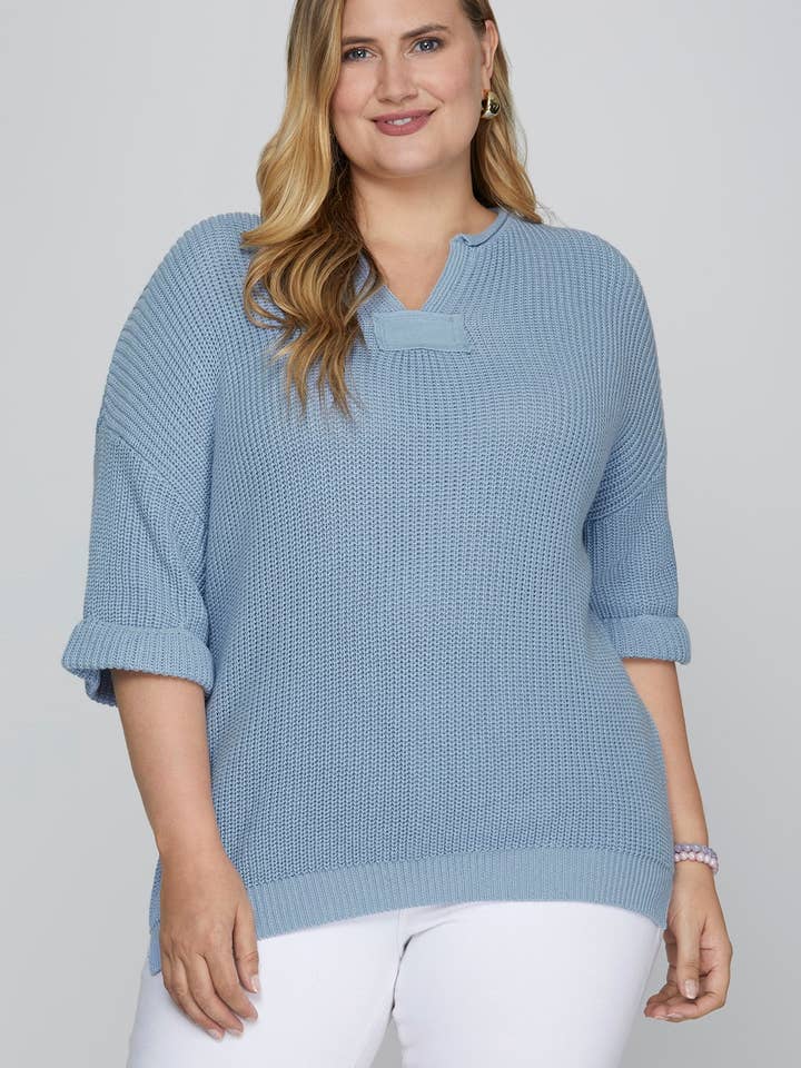 PL5149 PLUS - HALF SLEEVE V NECK SWEATER for wholesale by Peace Love Line