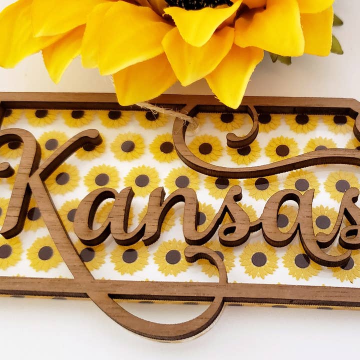 Kansas Sunflower State Ornament for wholesale by Ashley's Creations KS
