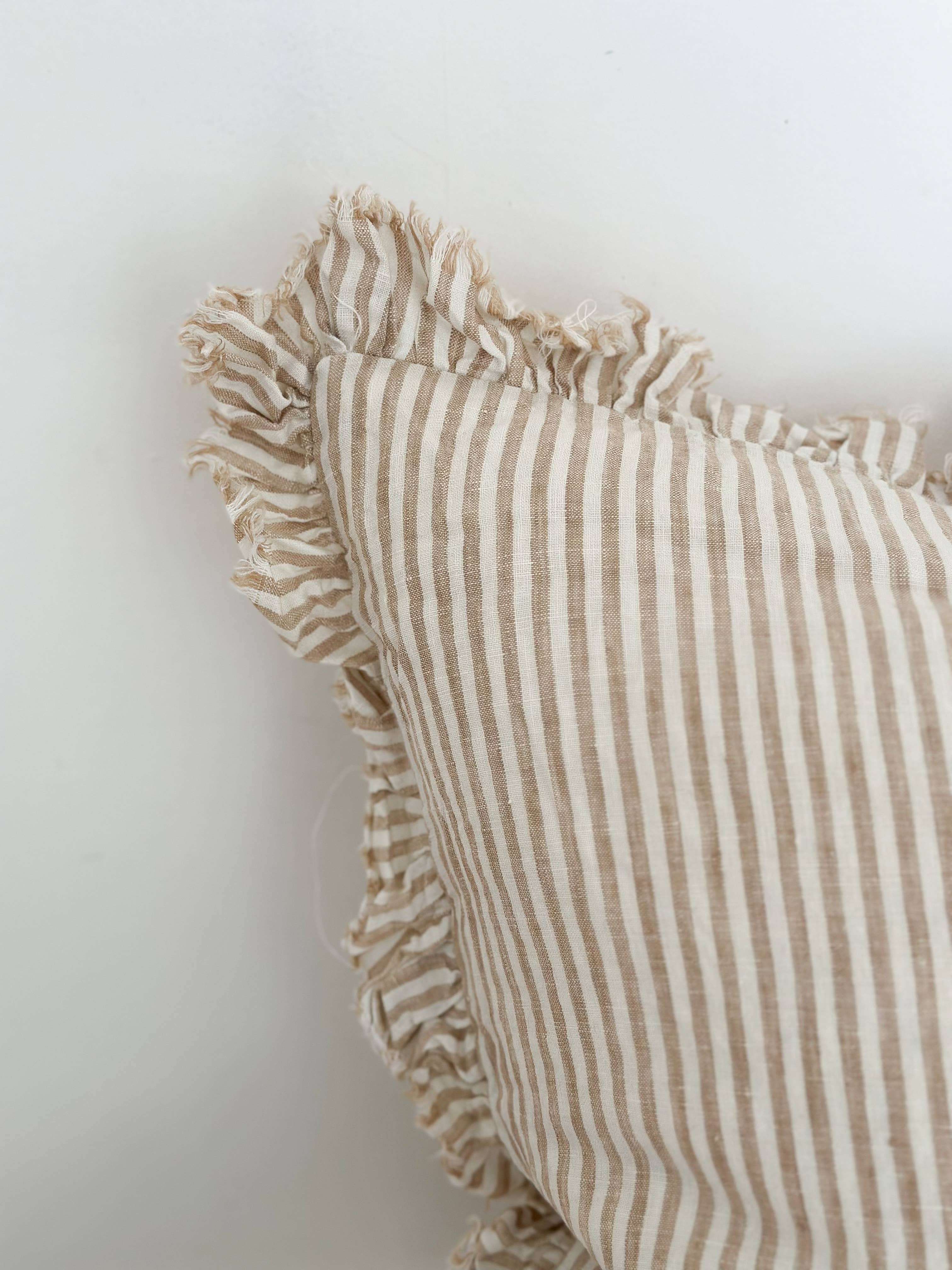 Ellenvale Trade - Wholesale Throw Pillow Cover - Hallie Ruffle Linen Cushion Cover – Light Brown Stripe 3