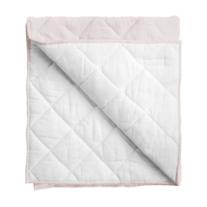 Play mat | blossom pink and white linen, reversible for wholesale by Louelle.