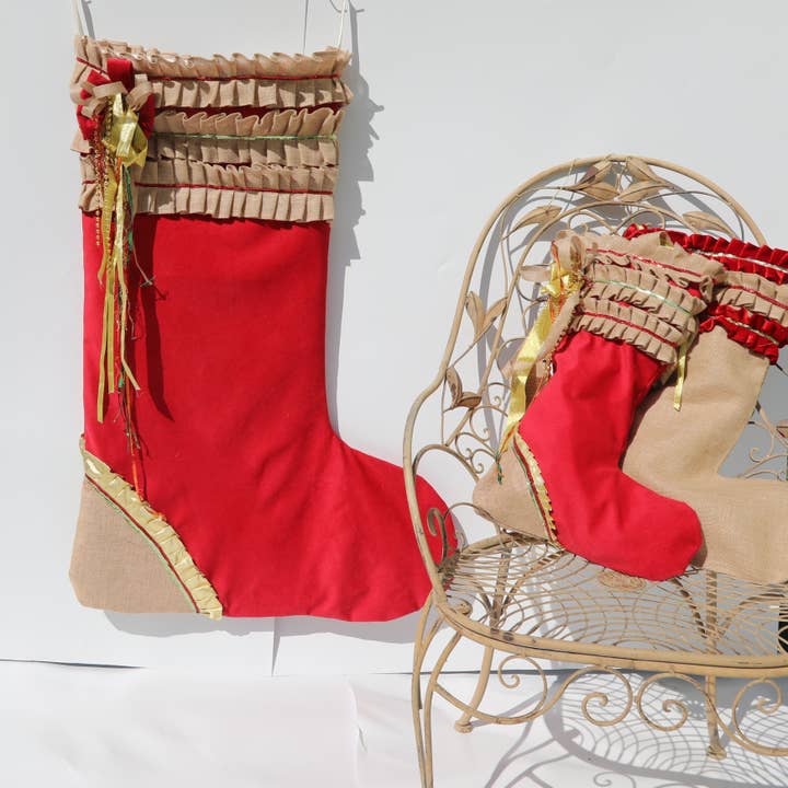 CocoMiaDesign - Wholesale Holiday Stocking - Jumbo Christmas Stocking, Burlap Shabby Chic Xmas Gift Sack