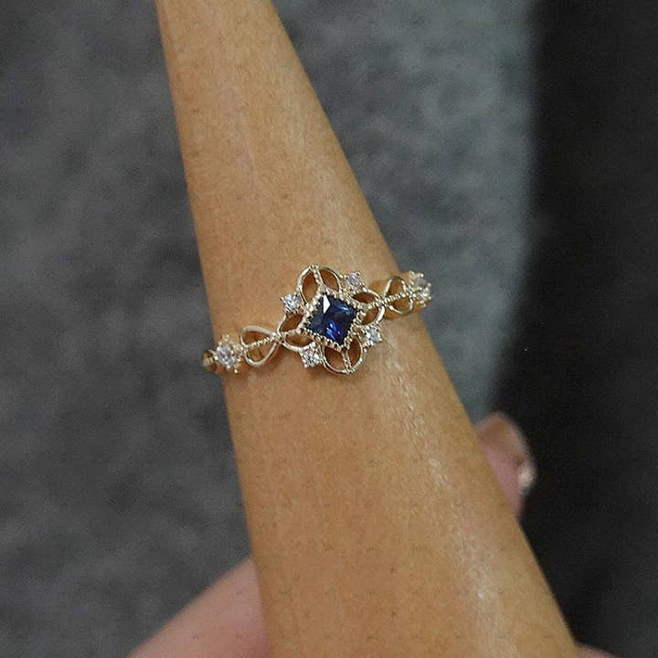 Gioiellin - S925 Silver Jewelry – wholesale Multi-stone ring – S925 Silver 14k Gold Plated Antique Blue Zircon Ring2
