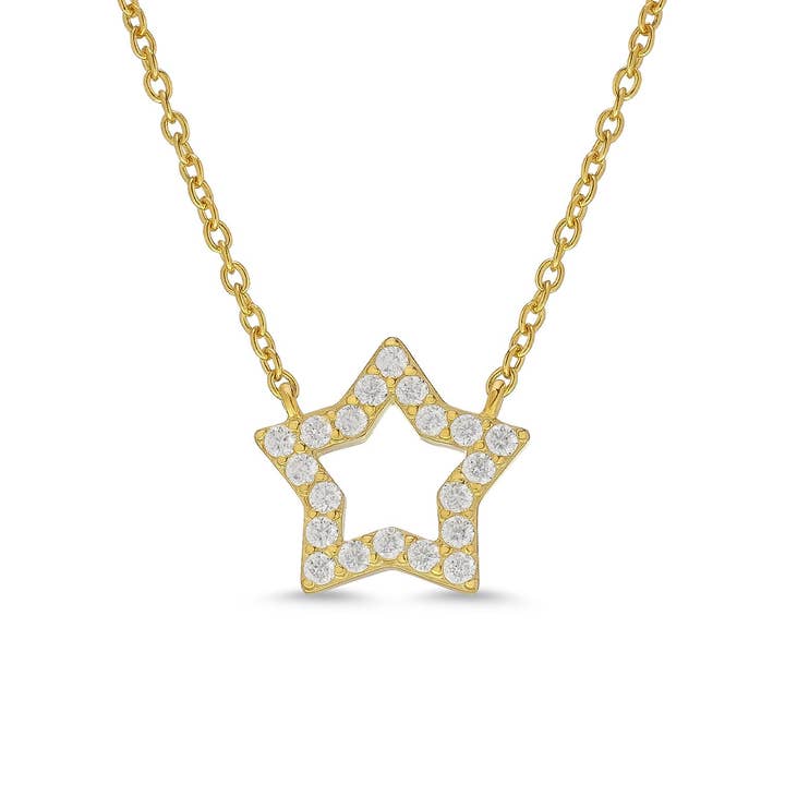 CZ Open Star halsband i 18k guld över Sterling Silver för wholesale av Lily Nily