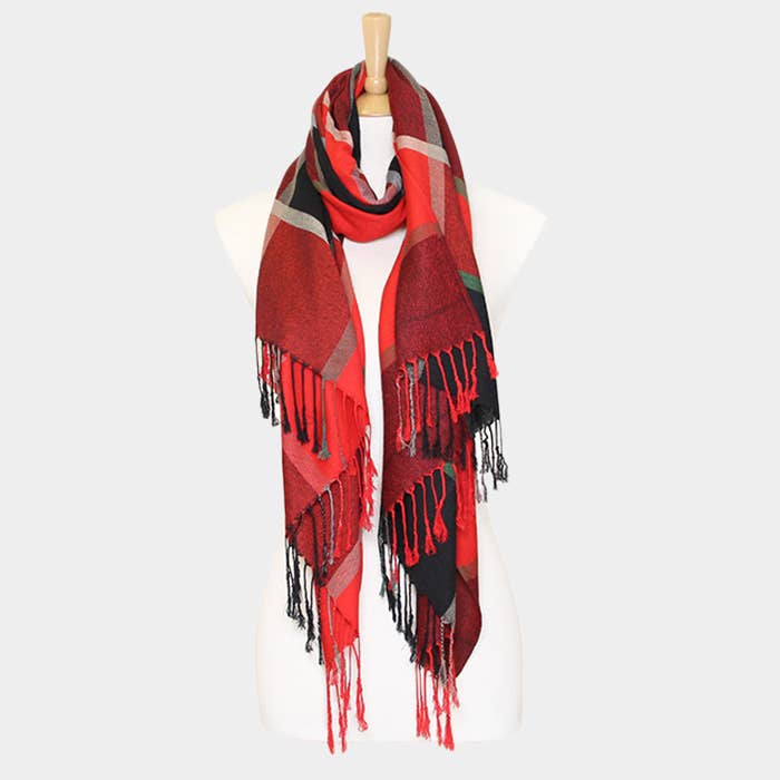 Wona Trading, Inc. - Wholesale Scarf - Women's - Oblong Plaid Tassel Scarf