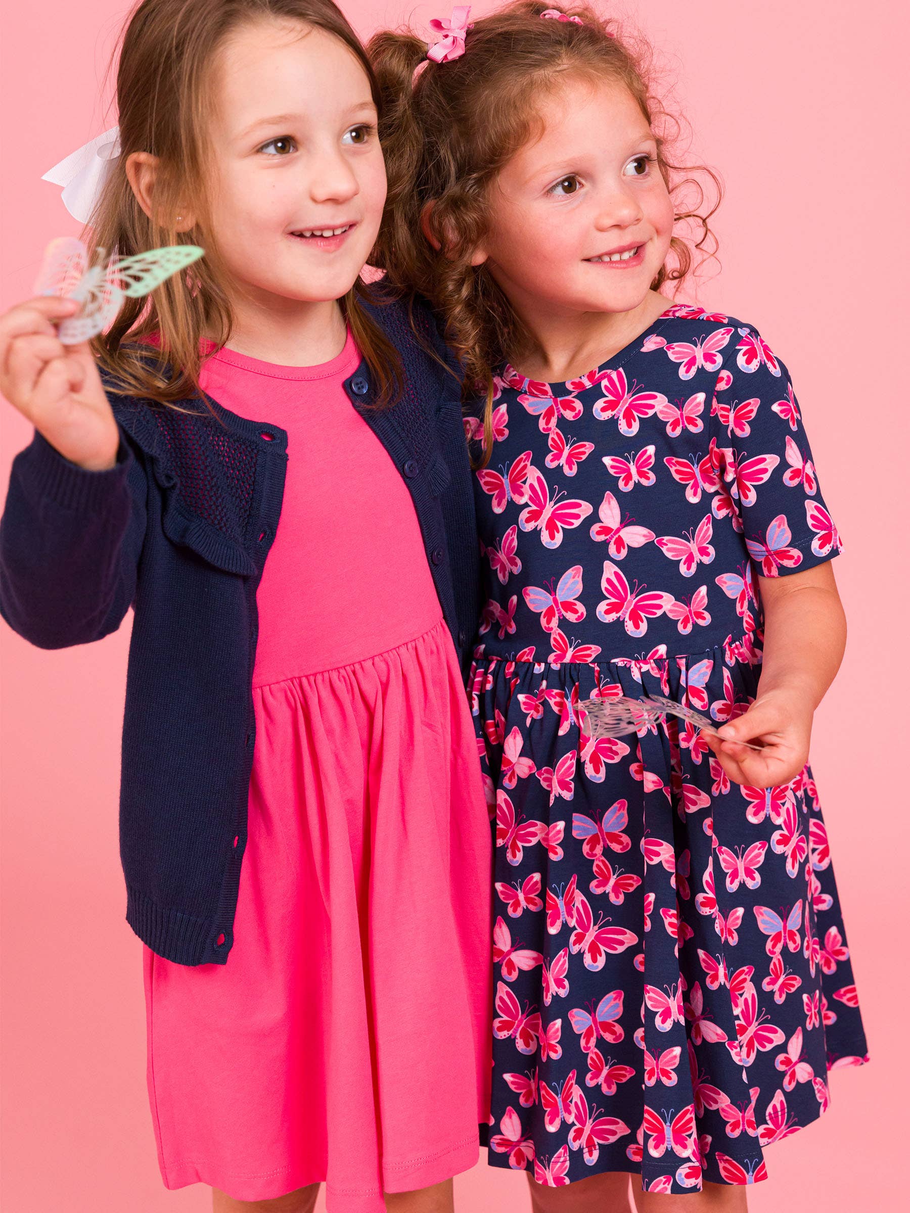 Navy Girls Butterfly Bliss Short Sleeve Knit Twirl Dress for wholesale on Faire5