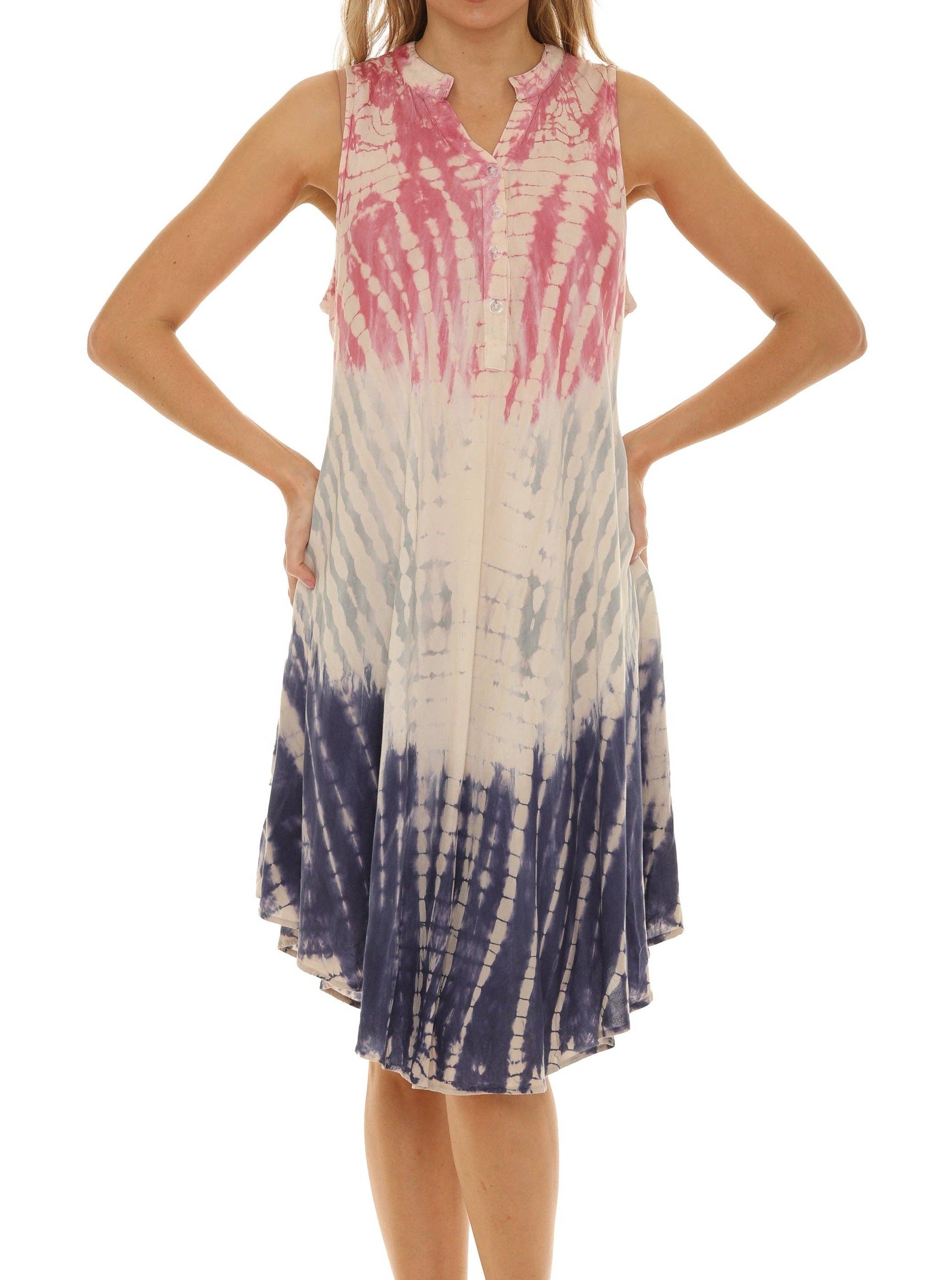 Shoreline Wear. INC - Wholesale Dress - Women's - Tri-Colors Tie-Dye With Button up Rayon Sundress5