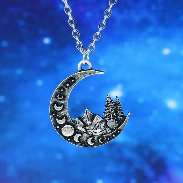 Crescent Moon Necklace with Moon Phase, Wicca Jewelry, Gothic Jewelry for wholesale by JorieJewelry