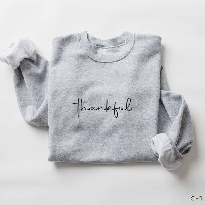 G & J Avenue - Wholesale Graphic Sweatshirt - Women's - Thankful Holiday Crewneck, Minimal Thanksgiving Sweatshirt2