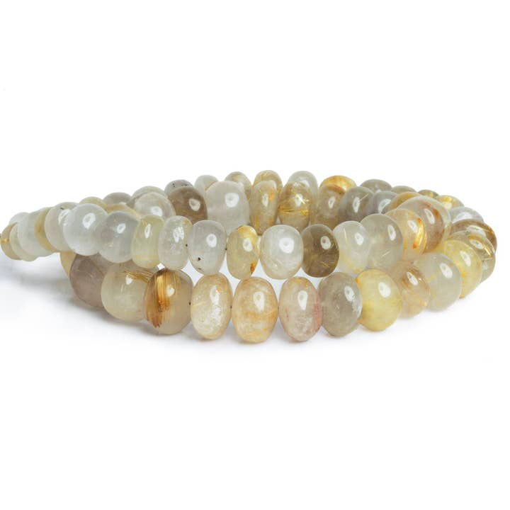 The Bead Traders - Wholesale Beads - 8-13mm Rutilated Quartz Plain Rondelles 16 inch 57 beads1