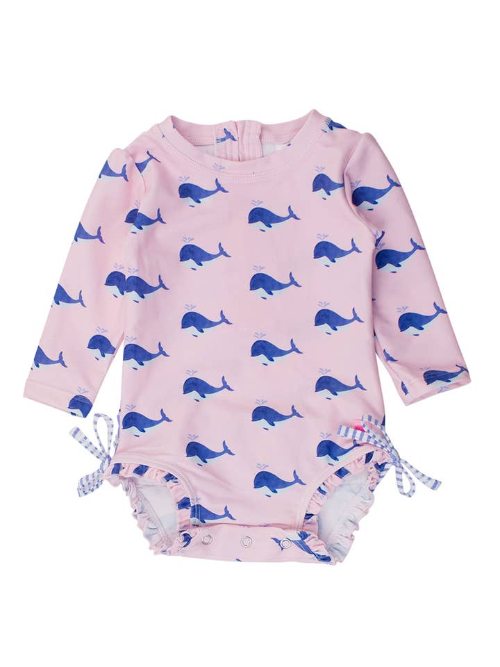 Baby Girls Pink Whale Friends Long Sleeve One Piece Rash Guard Swimsuit with Signature Rear Ruffles
for wholesale on Faire