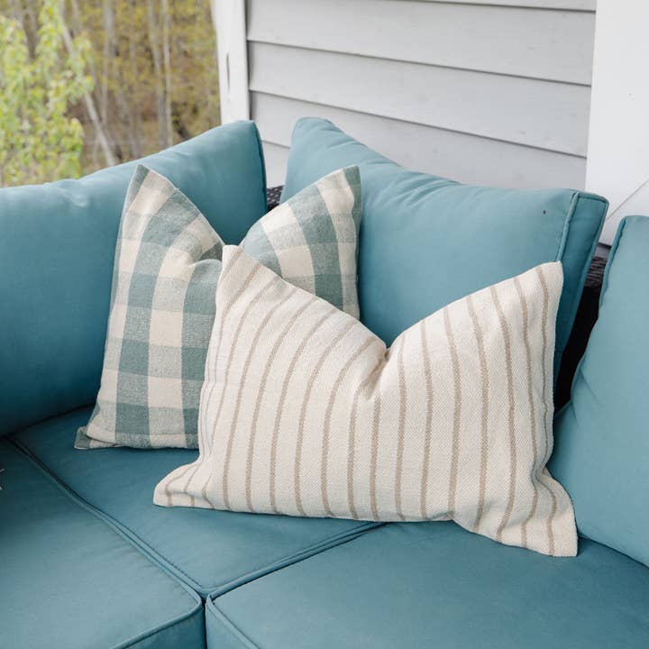 Cozy Prairie Linens Co. - Wholesale Throw Pillow Cover - Signature Woven Natural Pinstripe Pillow Cover