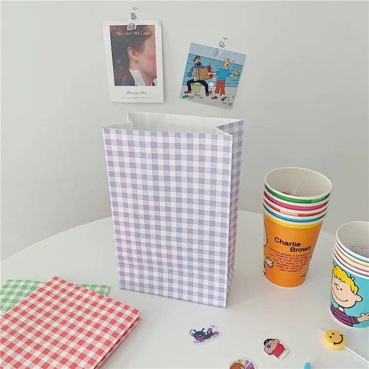 ByHome – Saco de presente por atacado – 25 sacolas de papel dobrável xadrez pastel em 3 cores7