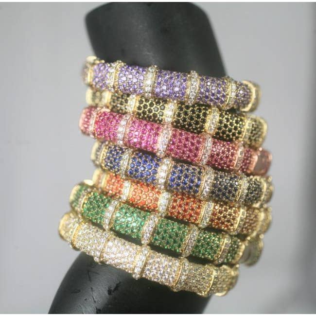 Face-off Zirconite Crystal pave Hinged Bangle Bracelet. 698B10C for wholesale by Diamond Veneer Travel Jewelry