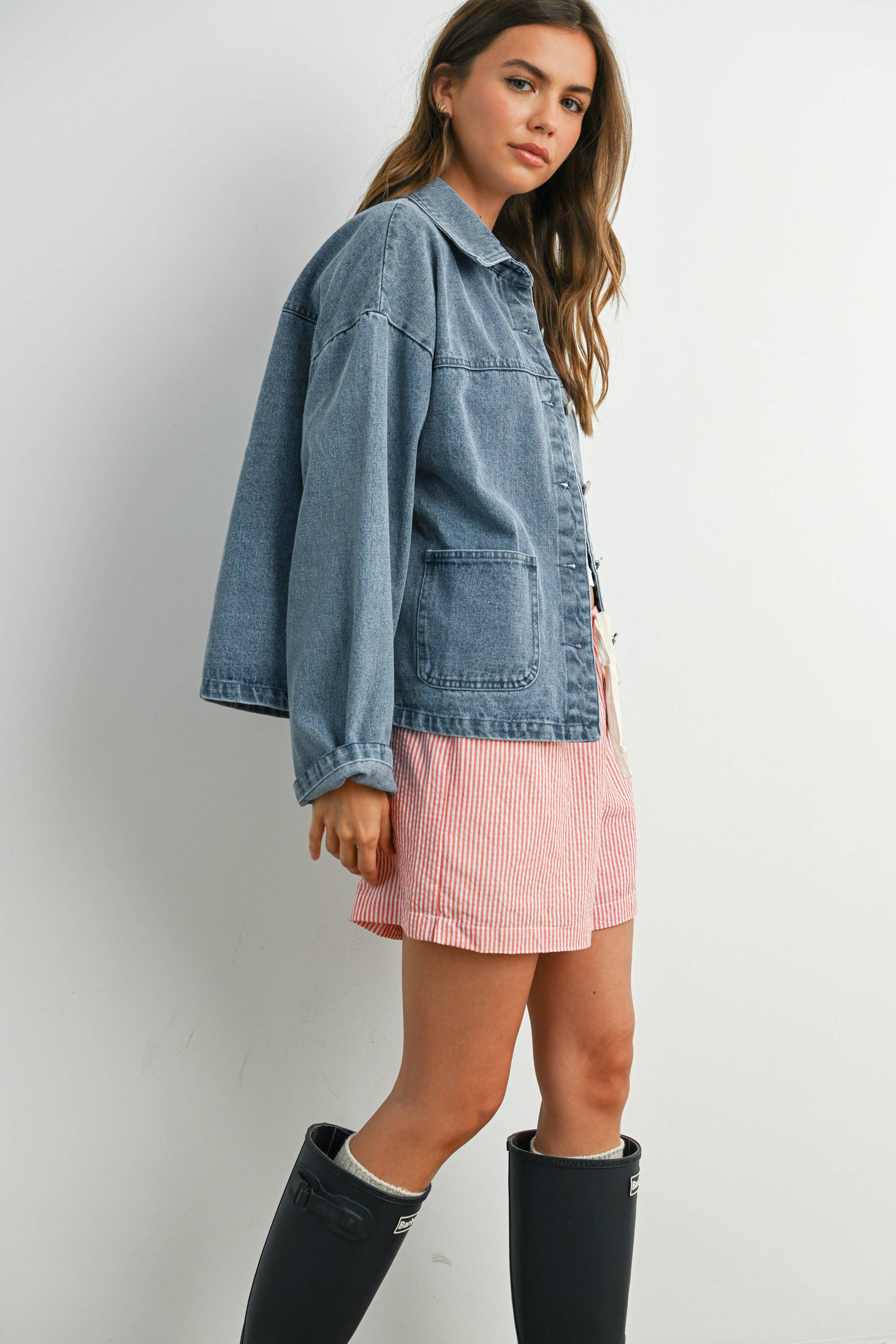 BUTTERMELON - Wholesale Denim Jacket - Women's - Button-Down Jacket with Shirt Collar and Pockets - BMJ78216