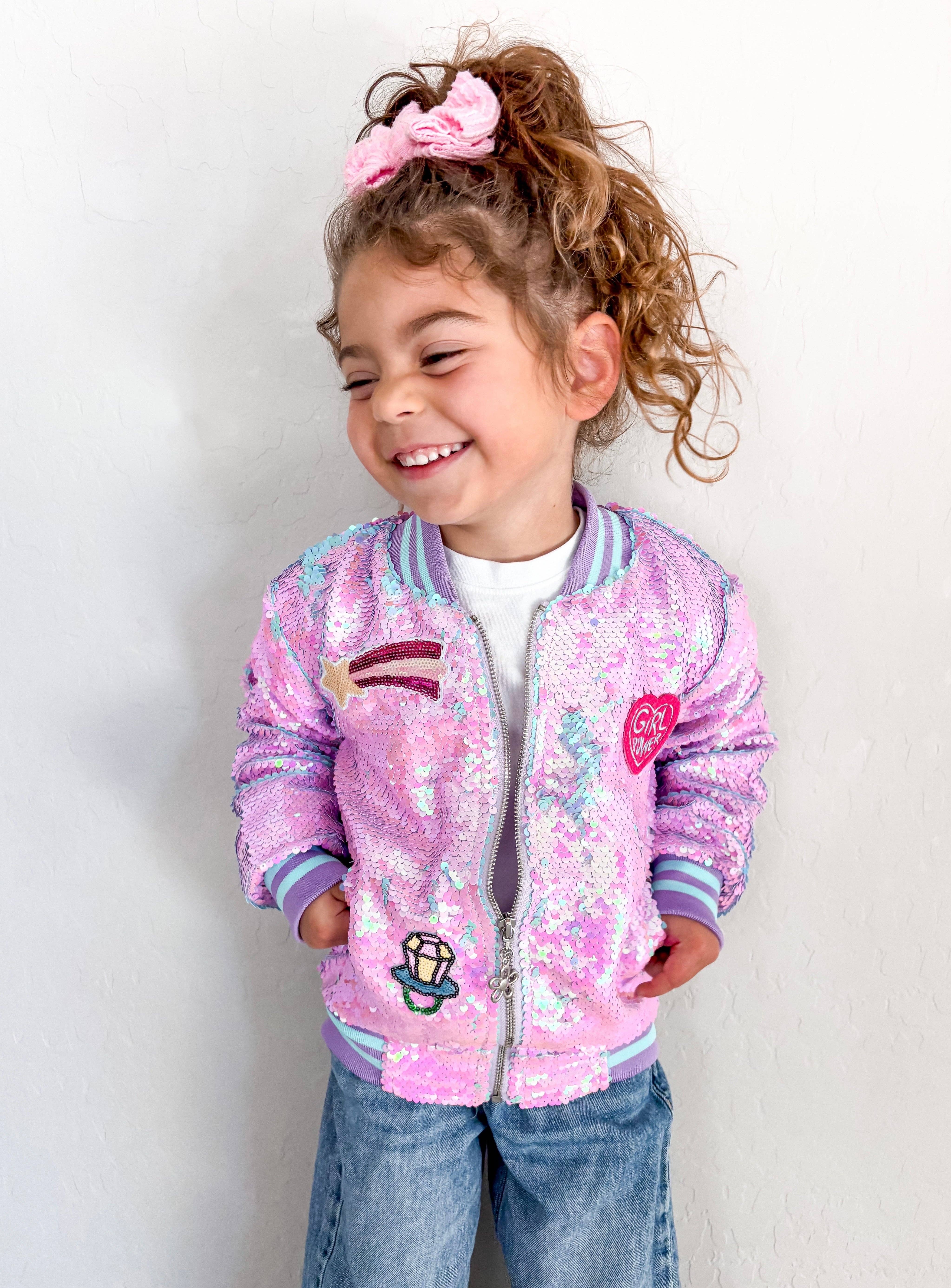 Three Wildflower Designs - Wholesale Bomber Jacket - Kids - Purple Sequins Patched Bomber Jacket4