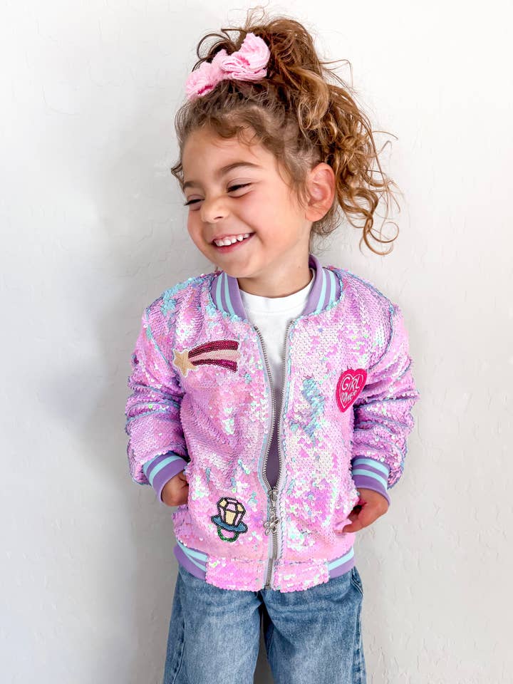 Three Wildflower Designs - Wholesale Bomber Jacket - Kids - Purple Sequins Patched Bomber Jacket4