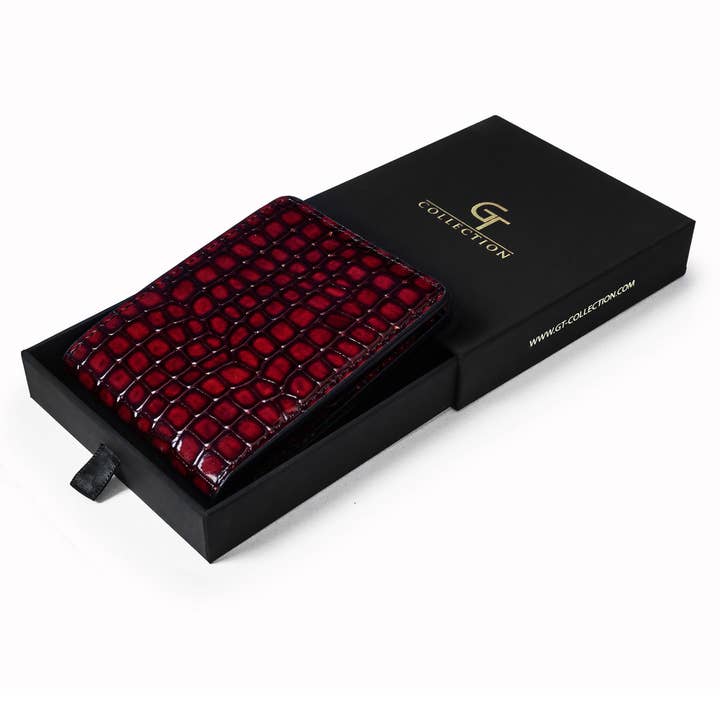 GT collection Jewelry - Wholesale Wallet - Men's - Men's Croc-Print Wallet - Red Genuine Leather