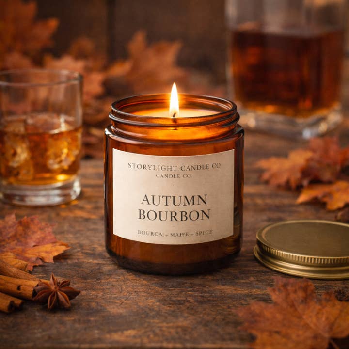 Autumn Bourbon - Premium Coconut Apricot Wax Candle - Handmade Small Batch for wholesale by Storylight Candle Co