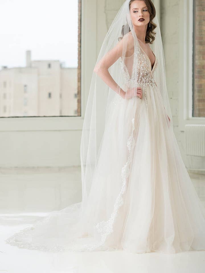 Fiona Cathedral Lace Veil for wholesale by Ariel Taub