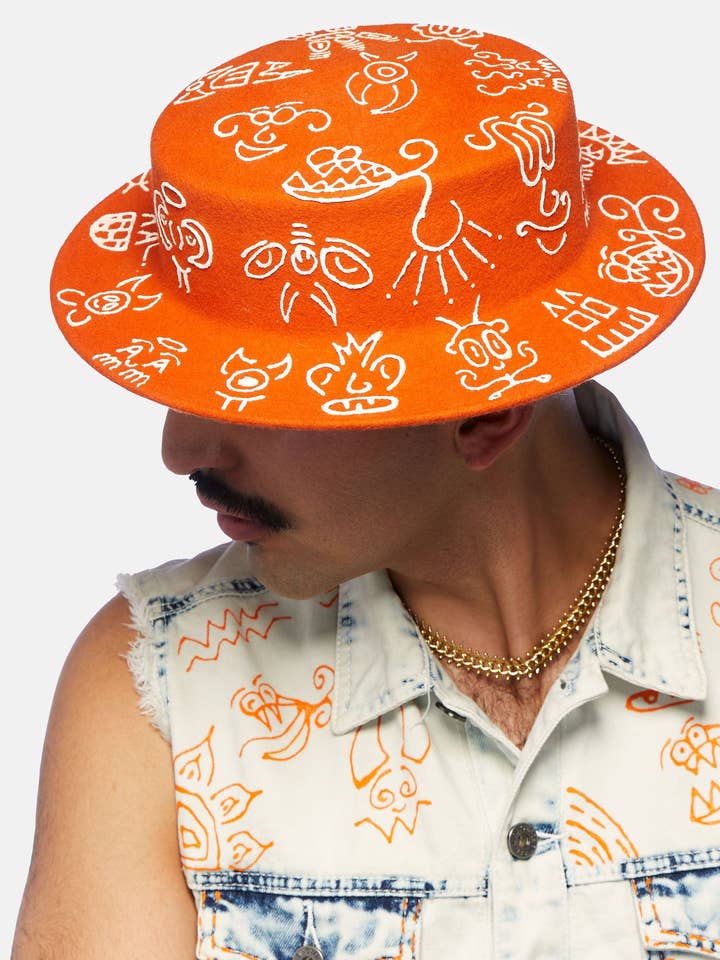 Doodle Boater Hat in Orange for wholesale by Doodleverse by Sarah Sokol Millinery