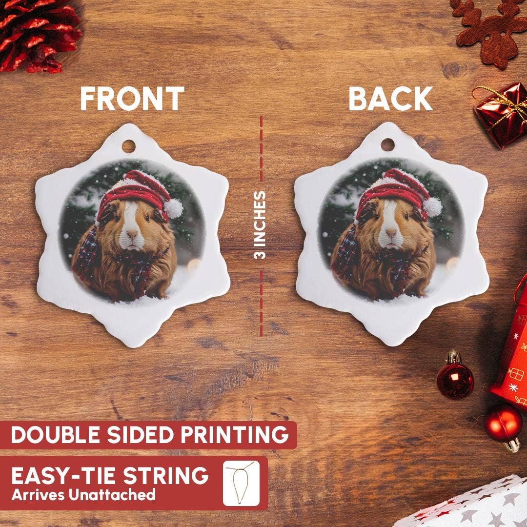 3dRose – Engroshandel Pynt – 3dRose, Et marsvin iført en nissehue og et tørklæde, ornament9